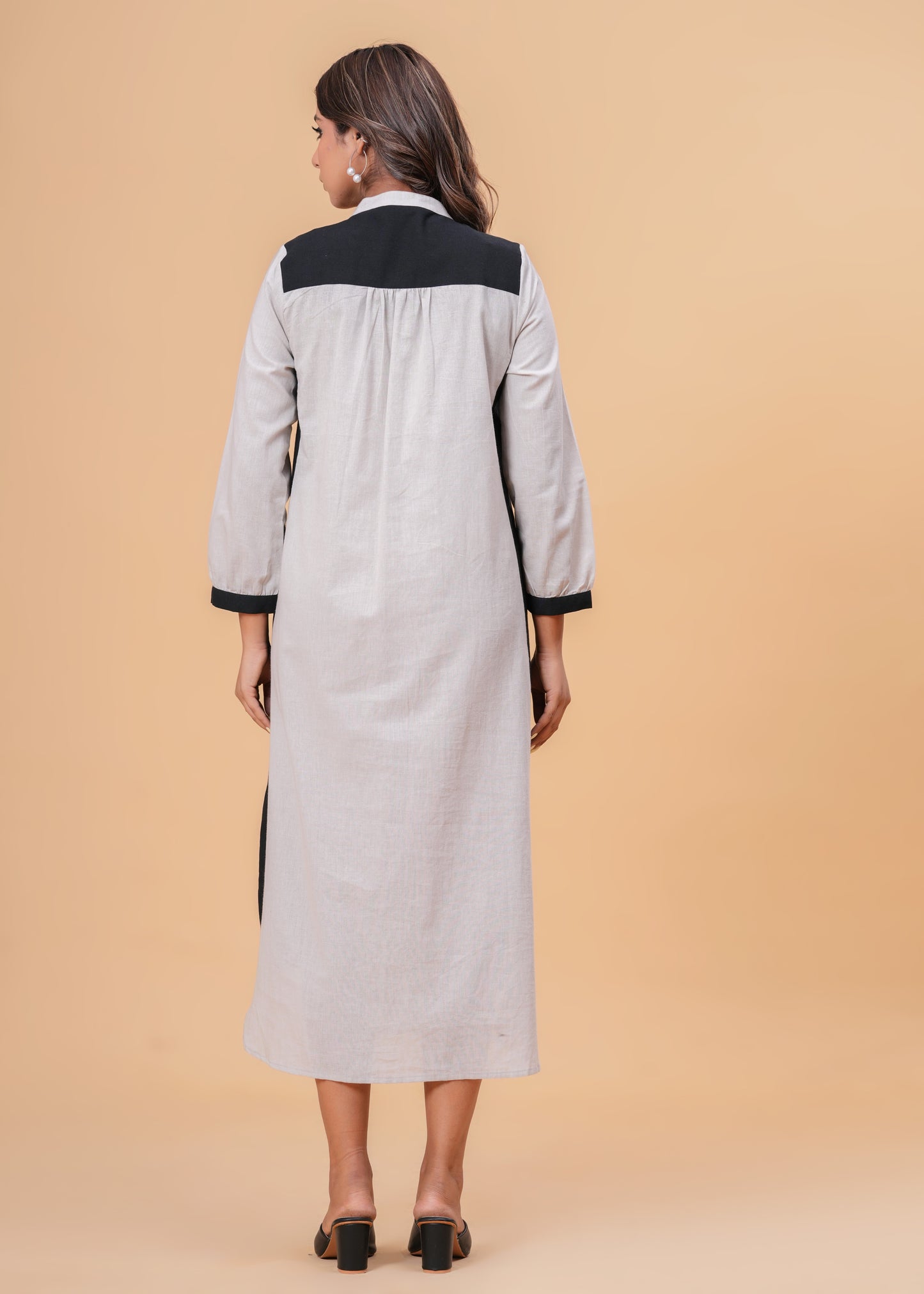 Western Midi Dress | Color Block | Long Tunic | Button-Down | Office Wear | Casual | Dress